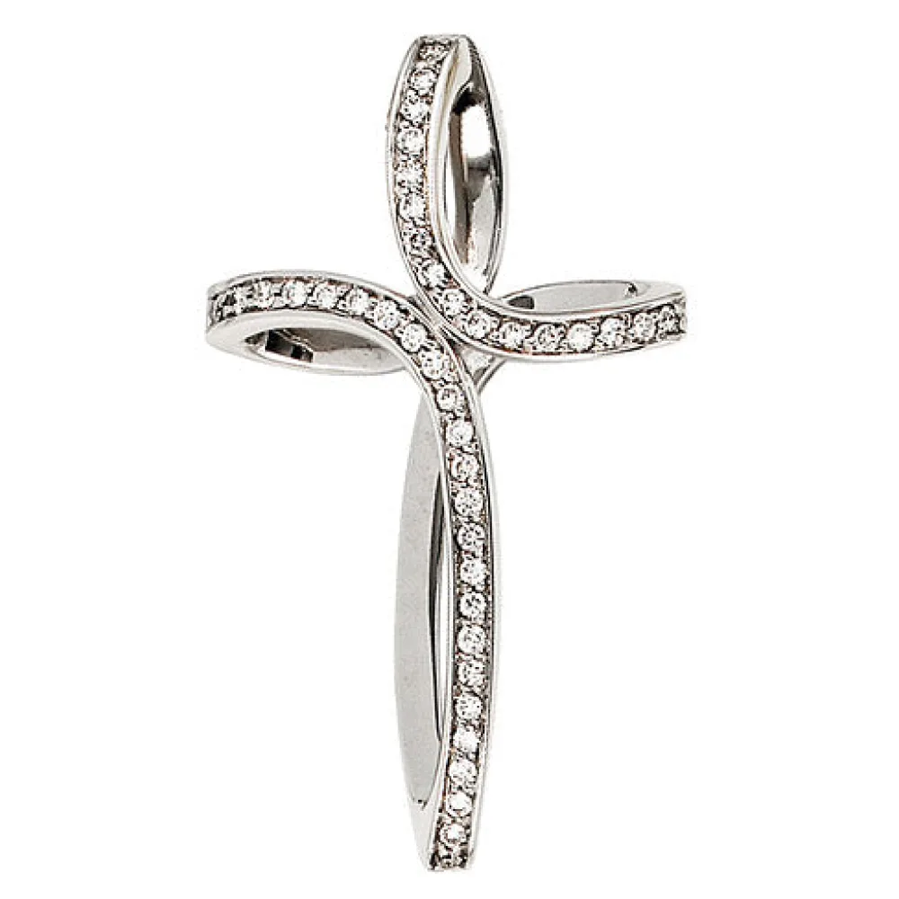 Anhänger Kreuz 585 Gold Weißgold 40 Diamanten Brillanten Kreuzanhänger Goldkreuz