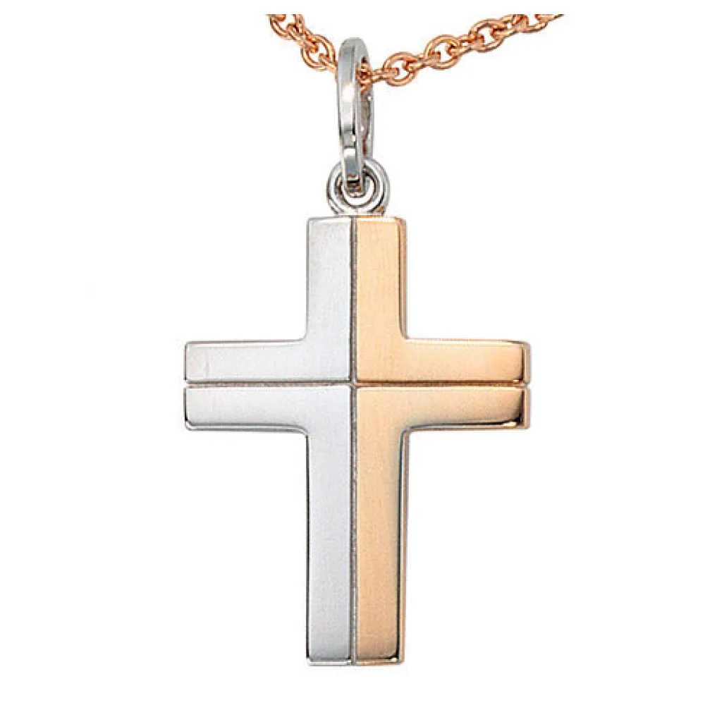 Anhänger Kreuz 585 Gold Weißgold bicolor Kreuzanhänger Goldkreuz