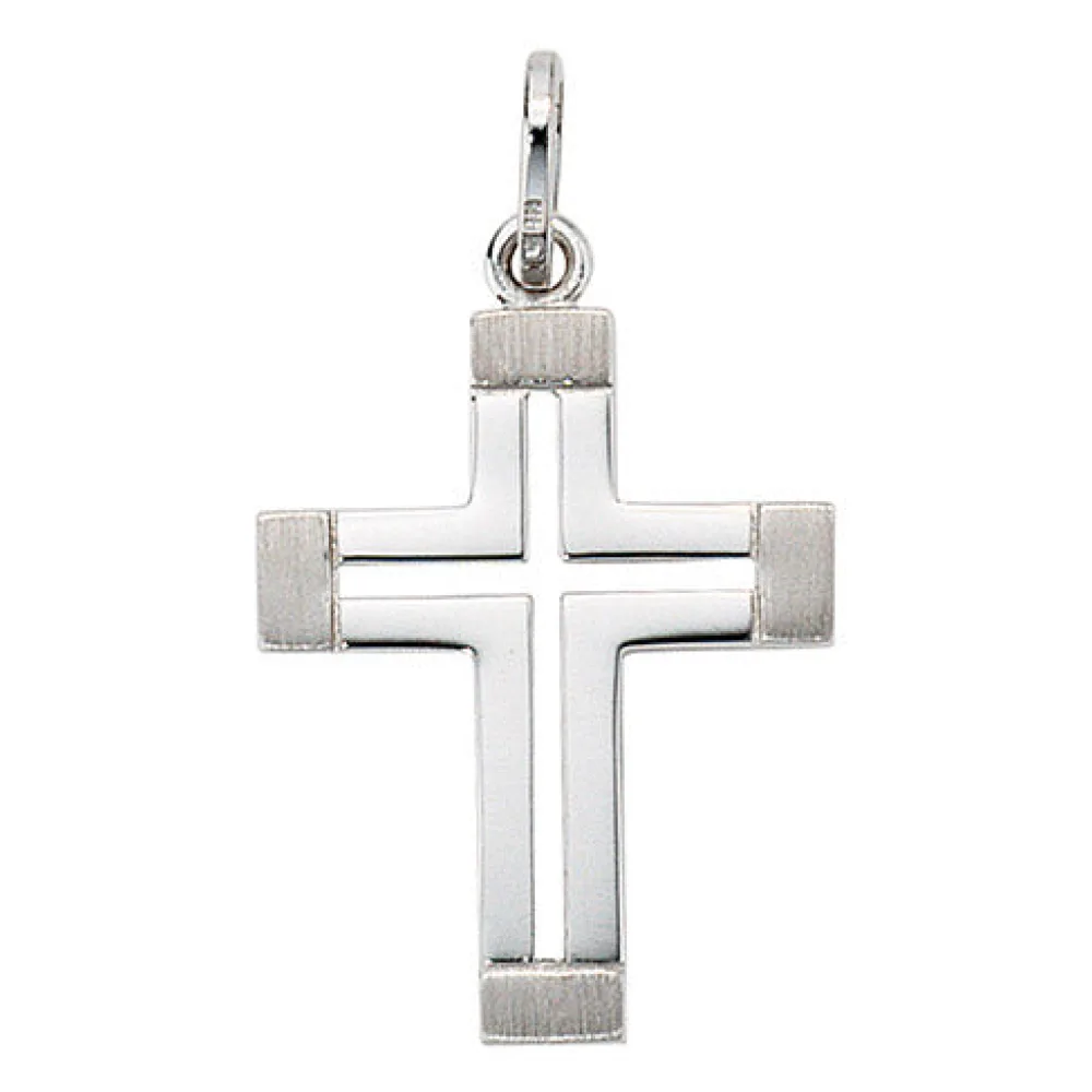 Anhänger Kreuz 585 Gold Weißgold mattiert Kreuzanhänger Goldkreuz