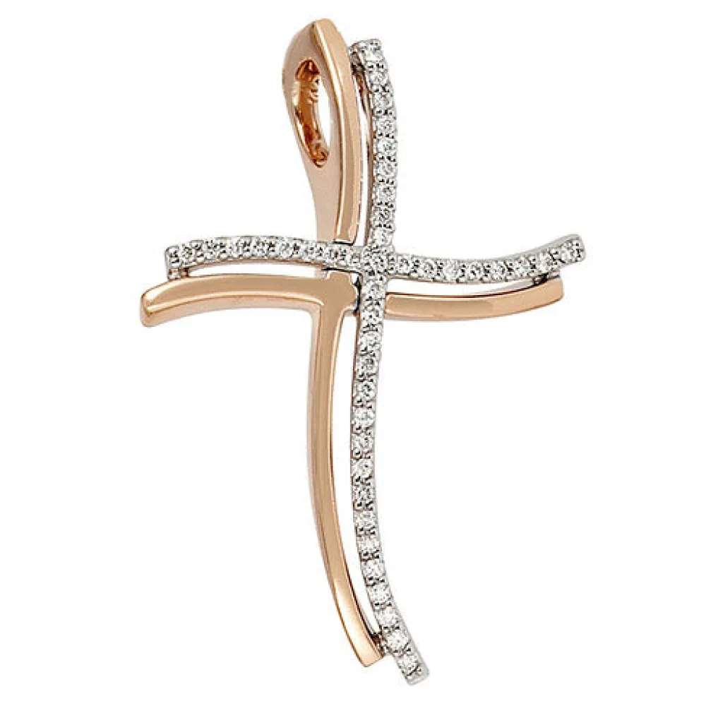 Anhänger Kreuz 585 Gold Weißgold Rotgold bicolor 42 Diamanten Brillanten