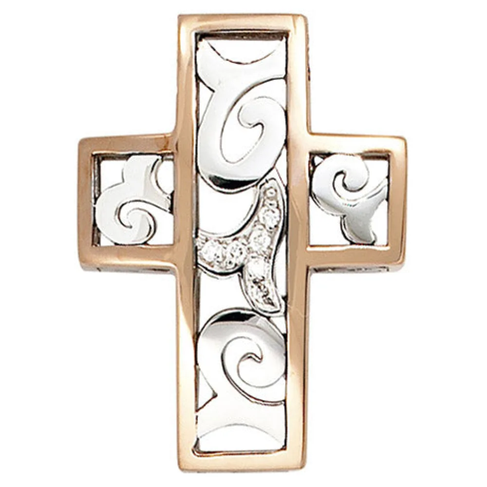 Anhänger Kreuz 585 Gold Weißgold Rotgold bicolor 6 Diamanten Brillanten