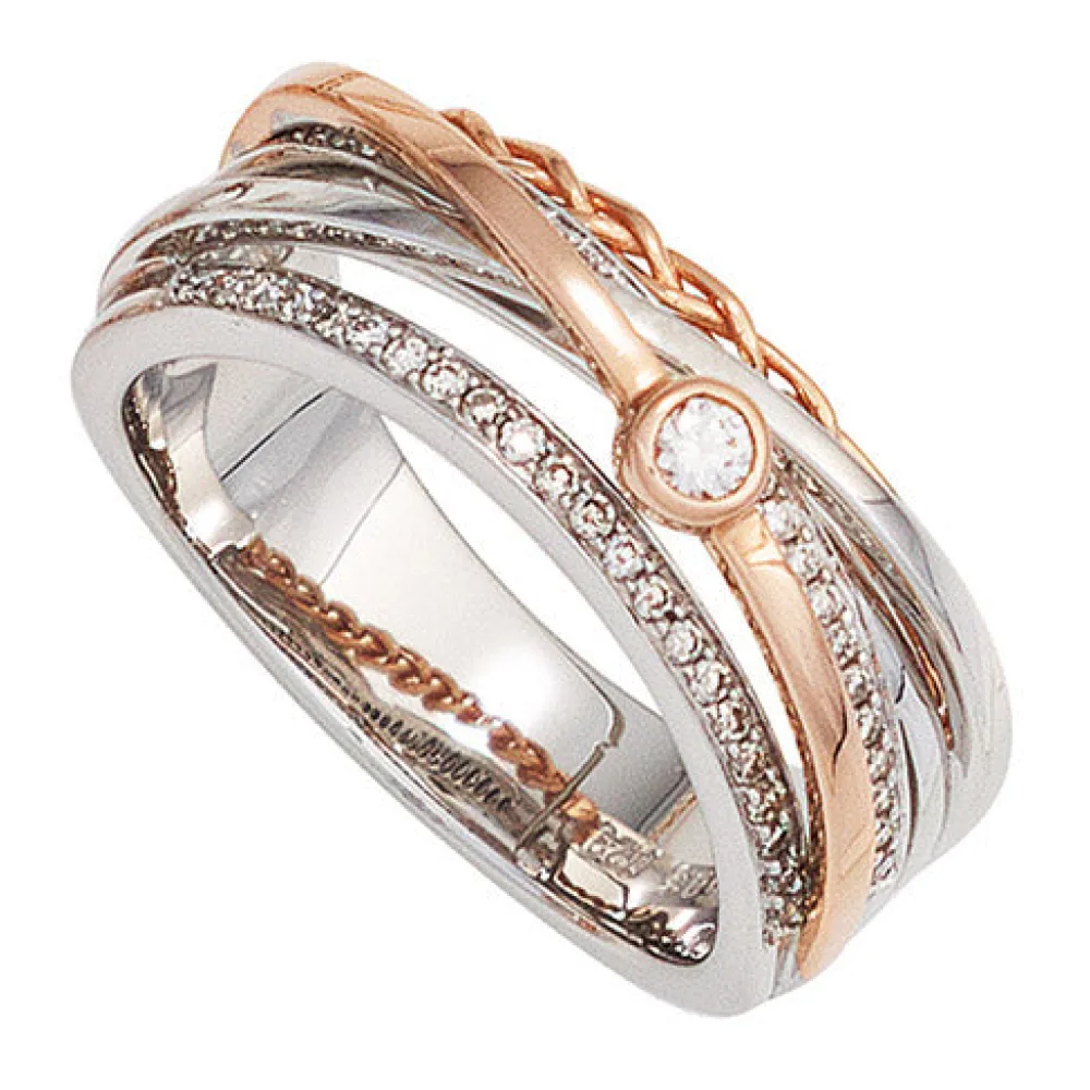 Damen Ring breit 585 Gold Weißgold Rotgold bicolor 48 Diamanten Brillanten-58
