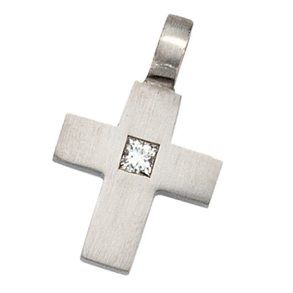 Anhänger Kreuz 950 Platin 1 Diamant 0 06ct. Kreuzanhänger Platinkreuz
