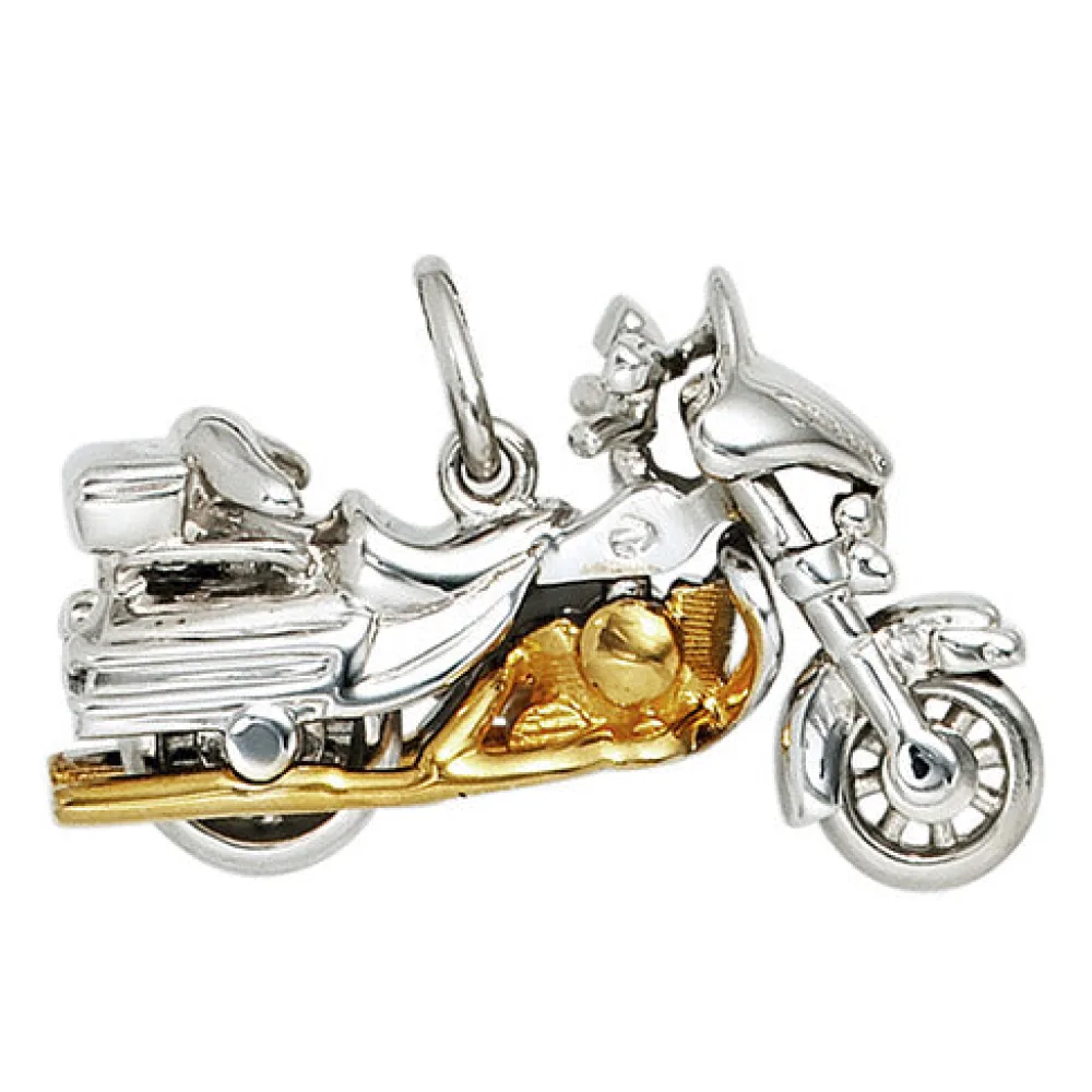 Anhänger Motorrad 925 Sterling Silber rhodiniert bicolor vergoldet