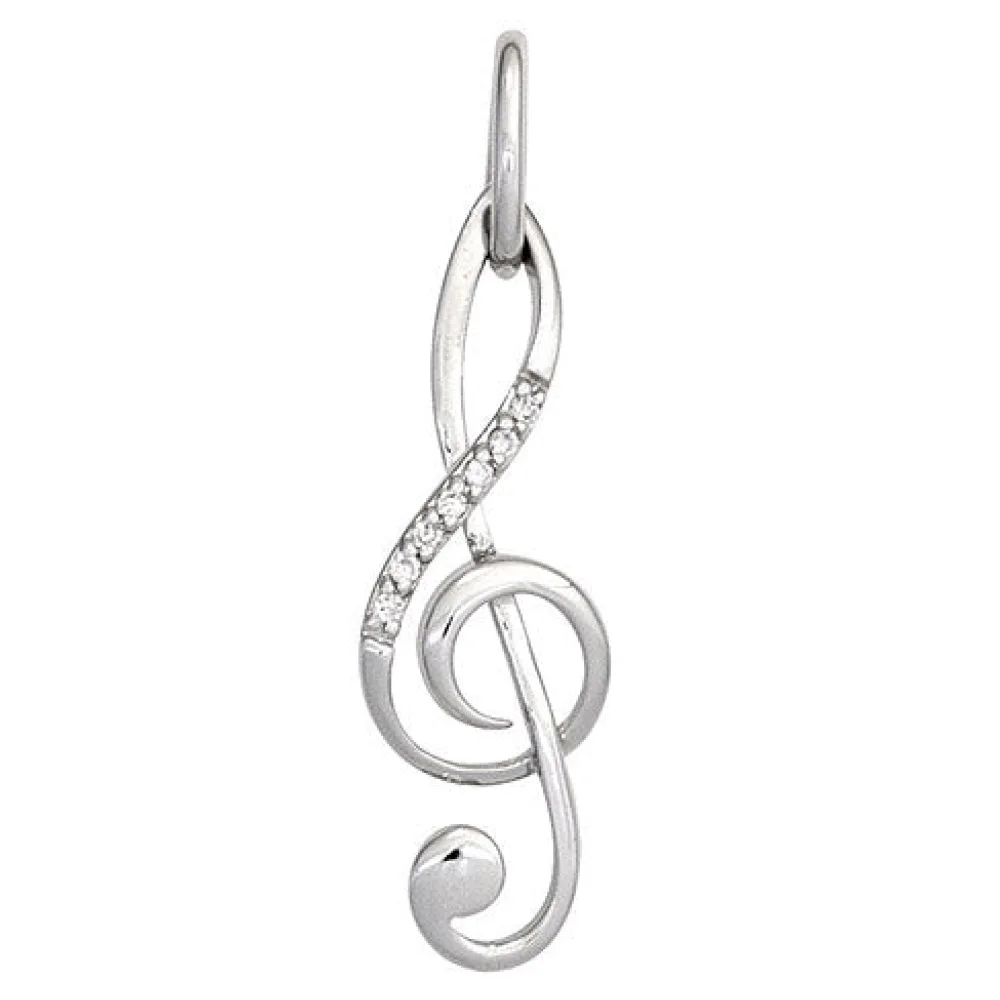 Anhänger Notenschlüssel Musik 585 Gold Weißgold 7 Diamanten Brillanten