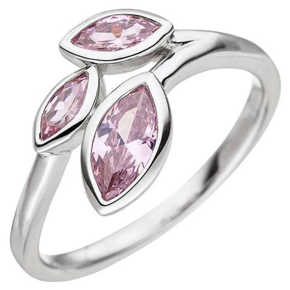 Damen Ring 925 Sterling Silber 3 Zirkonia rosa Silberring-52