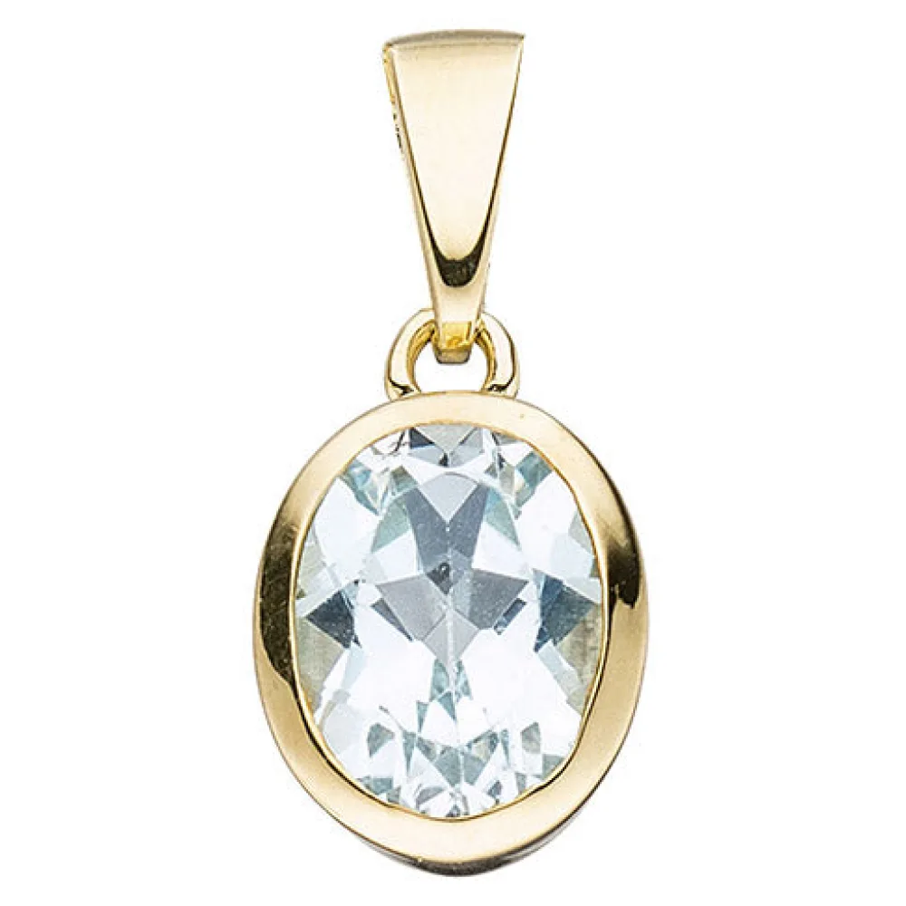 Anhänger oval 333 Gold Gelbgold 1 Blautopas blau hellblau Goldanhänger