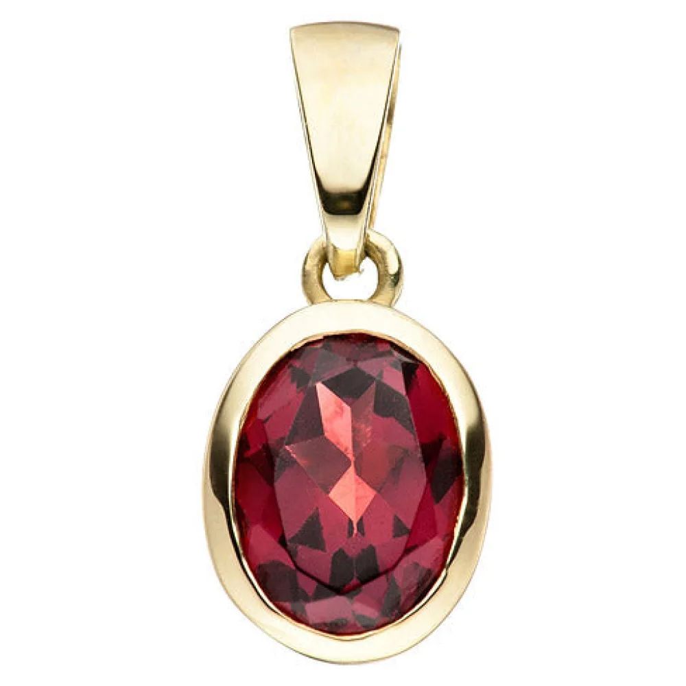 Anhänger oval 333 Gold Gelbgold 1 Granat rot Granatanhänger