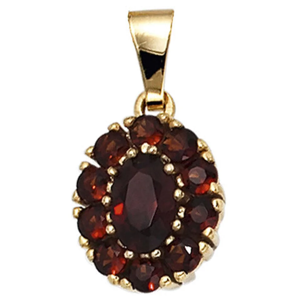 Anhänger oval 375 Gold Gelbgold 11 Granate rot