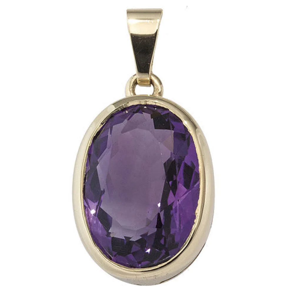Anhänger oval 585 Gold Gelbgold 1 Amethyst violett lila Goldanhänger