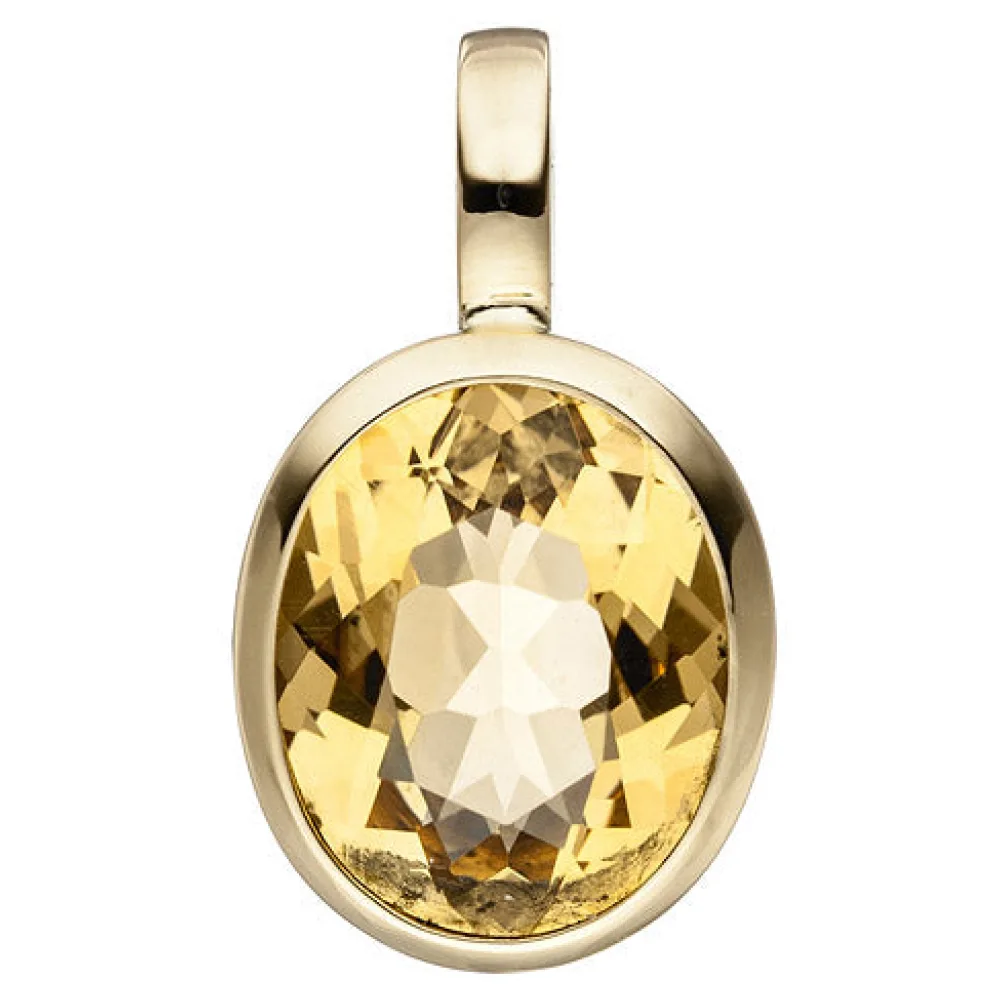 Anhänger oval 585 Gold Gelbgold 1 Citrin gelb Goldanhänger Citrinanhänger