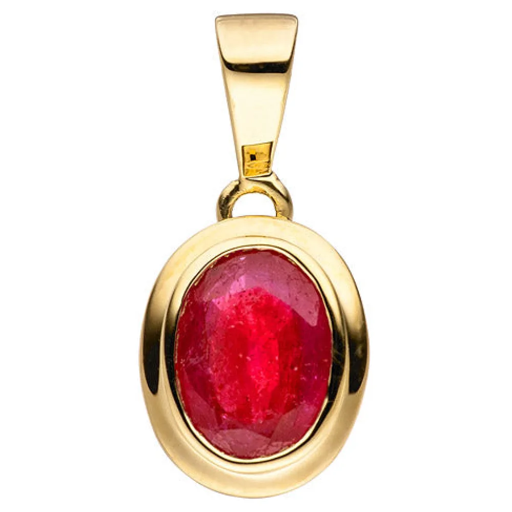 Anhänger oval 585 Gold Gelbgold 1 Rubin rot Goldanhänger Rubinanhänger