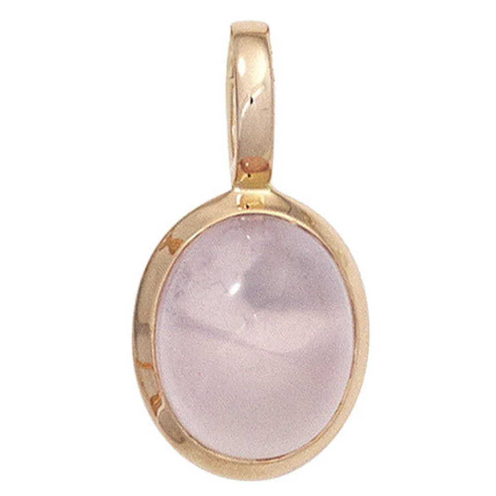 Anhänger oval 585 Gold Rotgold 1 Rosenquarz Cabochon rosa Goldanhänger