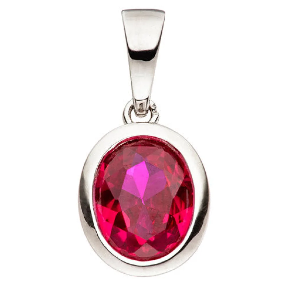 Anhänger oval 925 Sterling Silber 1 Zirkonia rot Silberanhänger