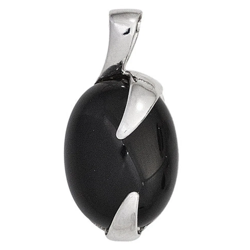 Anhänger oval 925 Sterling Silber rhodiniert 1 Onyx schwarz