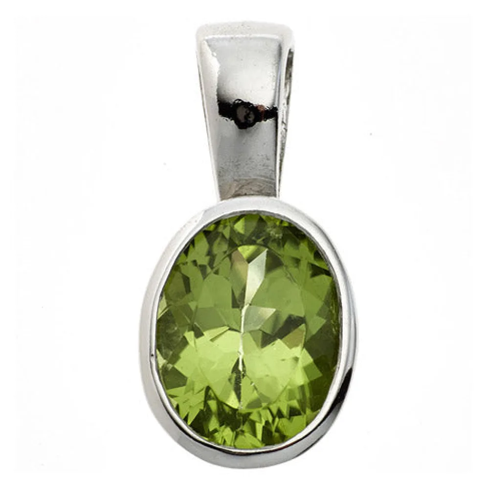 Anhänger oval 925 Sterling Silber rhodiniert 1 Peridot grün