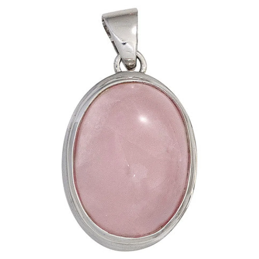 Anhänger oval 925 Sterling Silber rhodiniert 1 Rosenquarz rosa