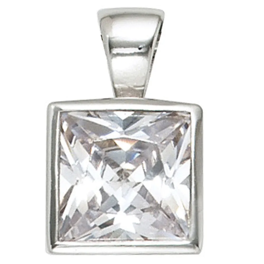 Anhänger quadratisch 925 Sterling Silber rhodiniert 1 Zirkonia