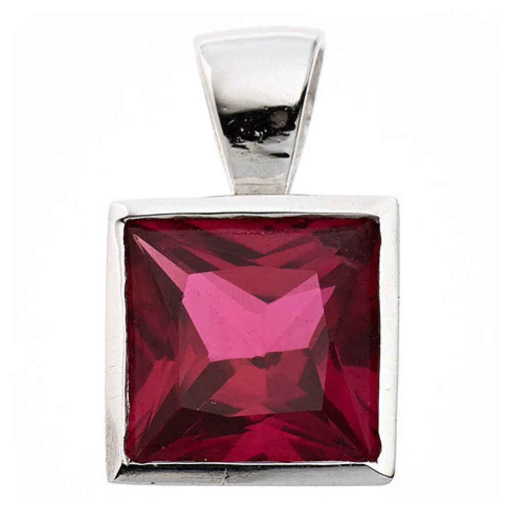 Anhänger quadratisch 925 Sterling Silber rhodiniert 1 Zirkonia rot