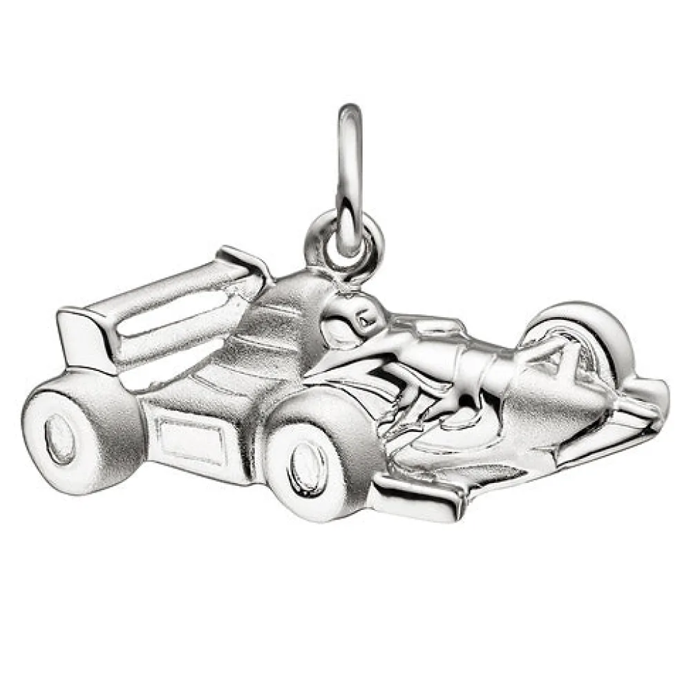 Anhänger Rennwagen 925 Sterling Silber matt mattiert Silberanhänger