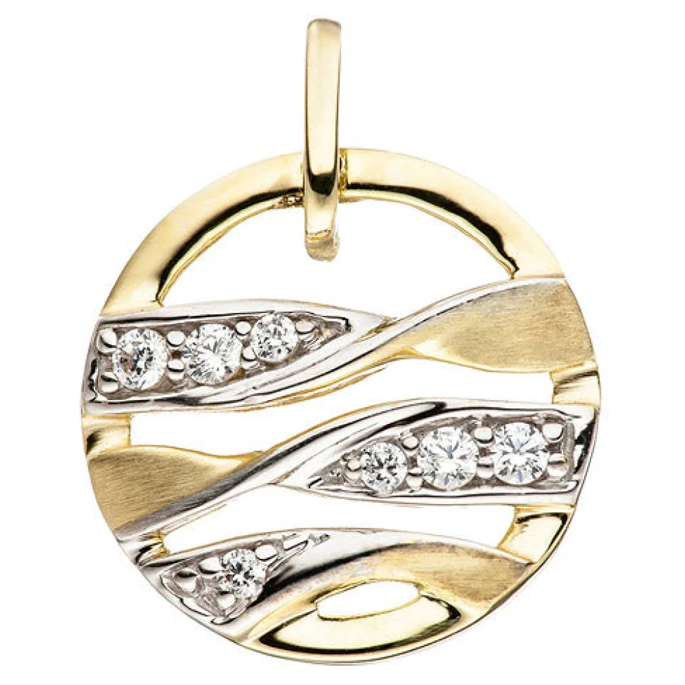 Anhänger rund 333 Gold Gelbgold bicolor mattiert mit Zirkonia Goldanhänger