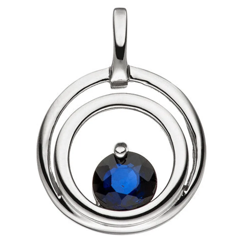 Anhänger rund 333 Gold Weißgold 1 blauer Safir Weißgoldanhänger Safiranhänger