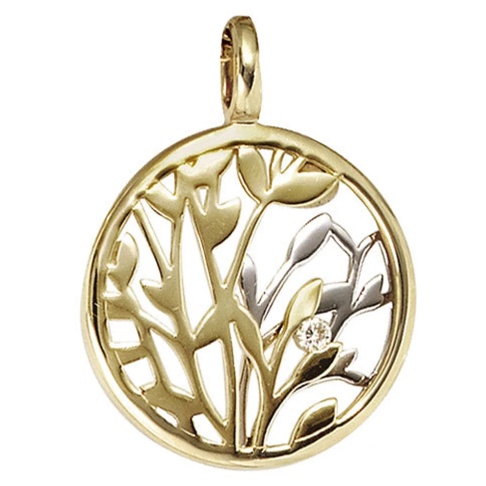 Anhänger rund 585 Gold Gelbgold Weißgold bicolor 1 Diamant Brillant 0 02ct.