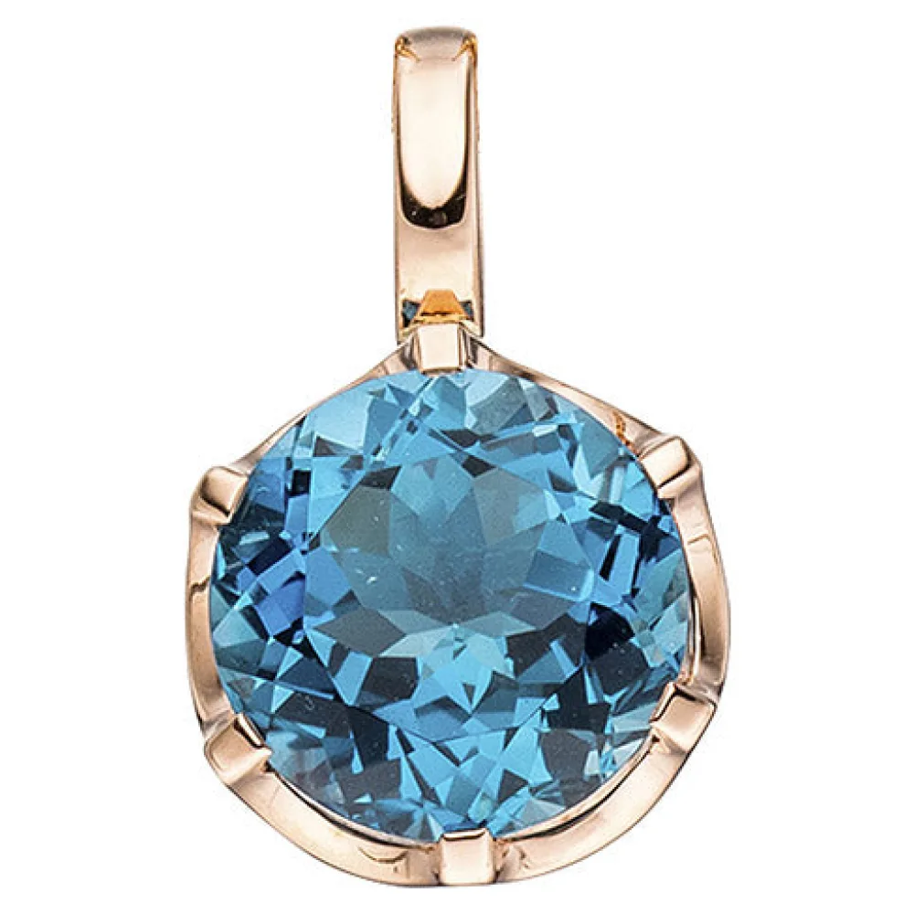 Anhänger rund 585 Gold Rotgold 1 Blautopas London blue blau Goldanhänger