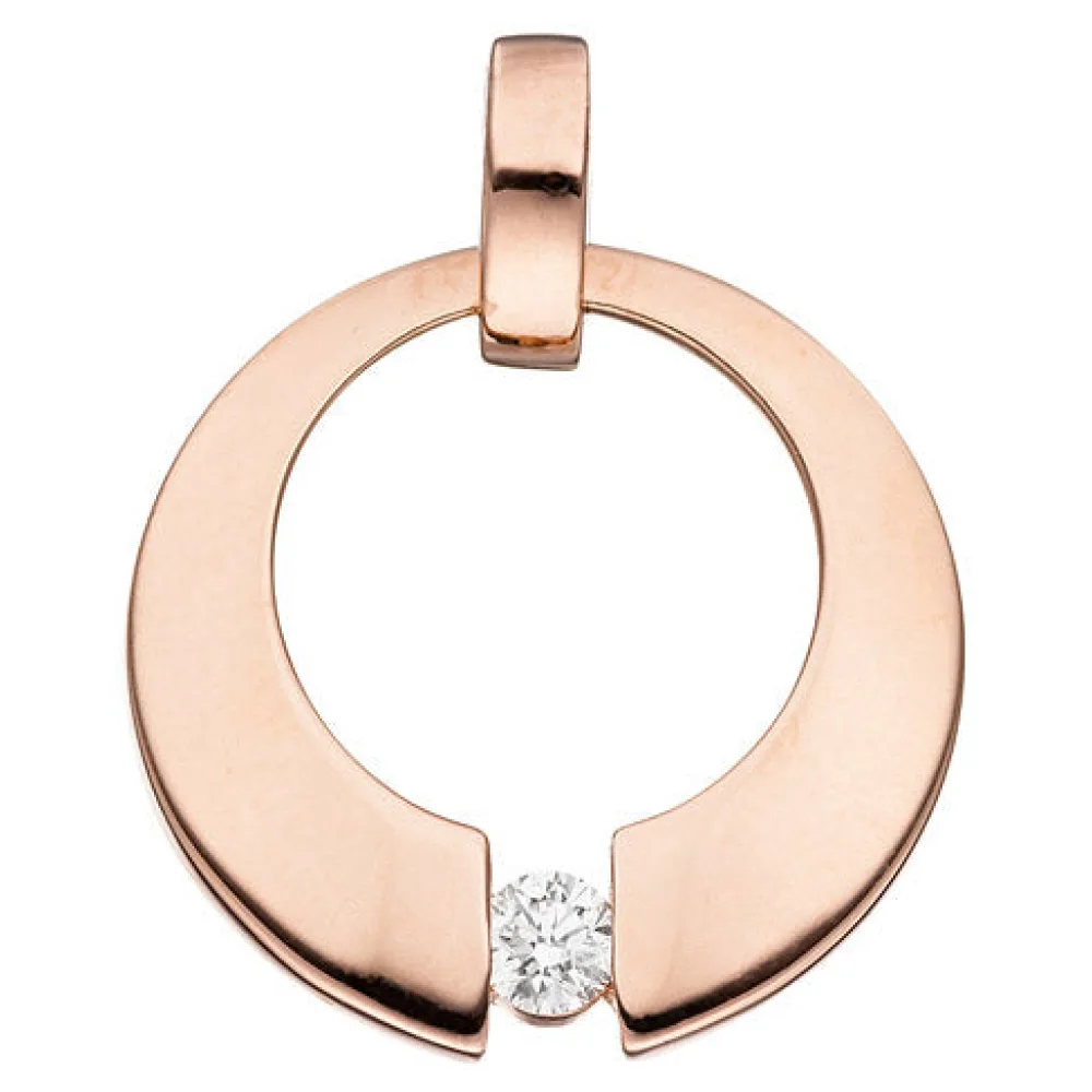 Anhänger rund 585 Gold Rotgold 1 Diamant Brillant 0 08ct. Rotgoldanhänger