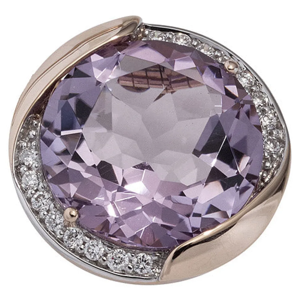 Anhänger rund 585 Gold Rotgold 16 Diamanten Brillanten 1 Amethyst violett lila