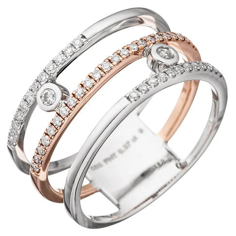 Damen Ring breit 585 Gold Weißgold Rotgold bicolor 49 Diamanten Brillanten-60