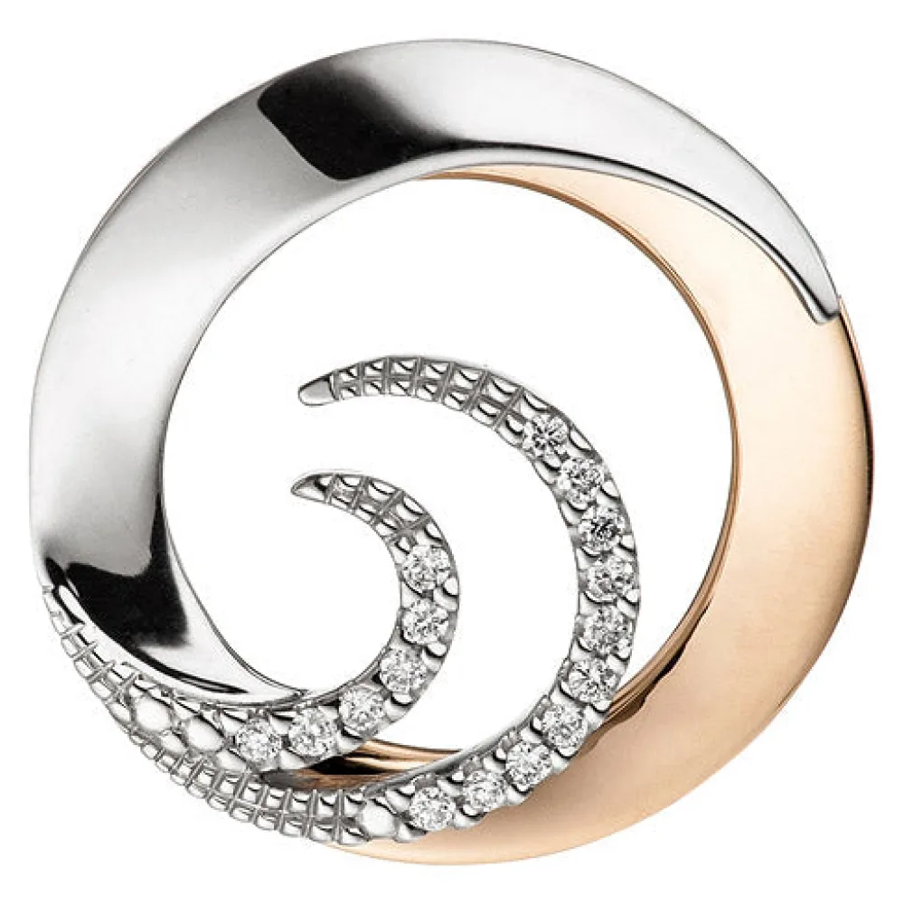 Anhänger rund 585 Gold Weißgold Rotgold bicolor 16 Diamanten Brillanten 0 08ct.
