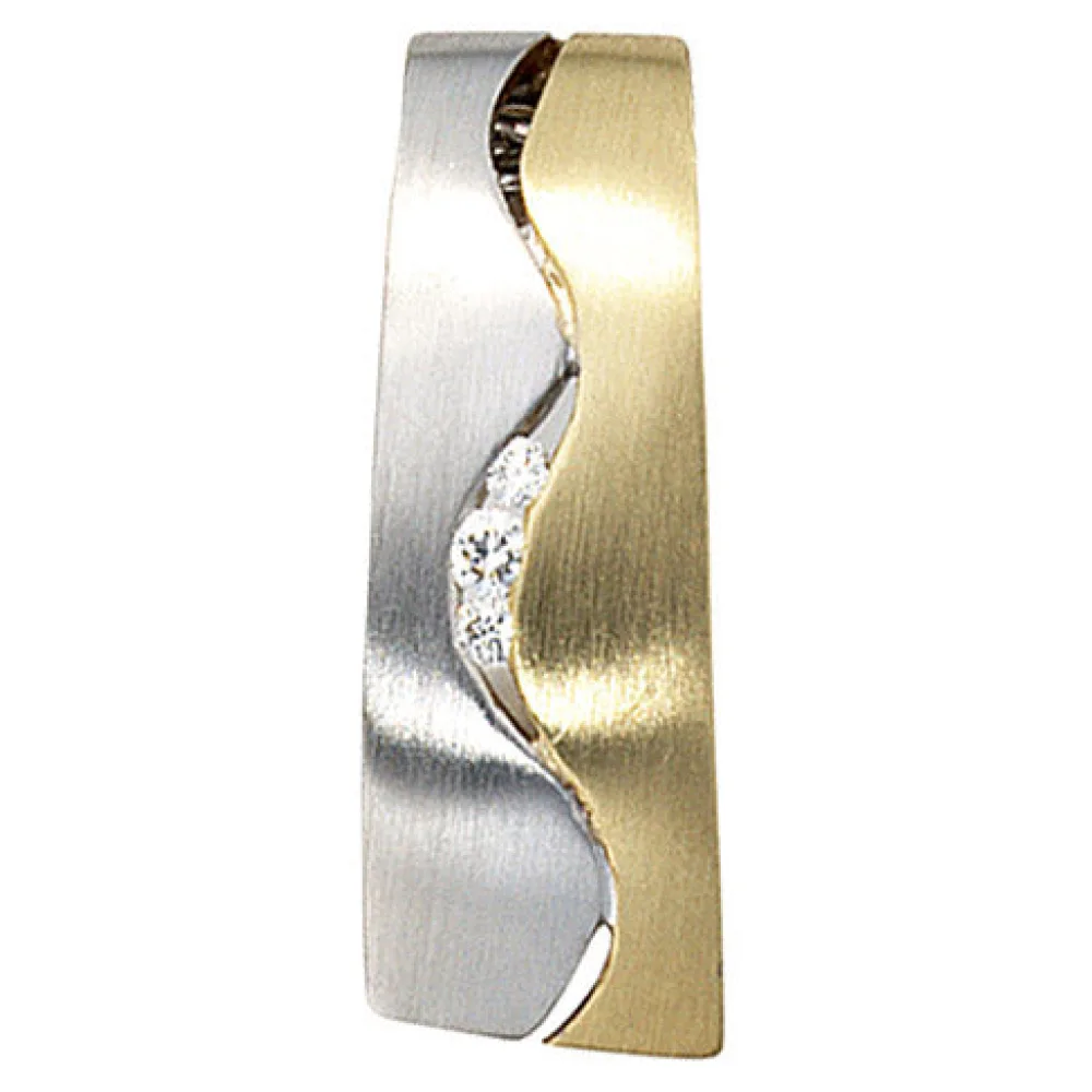 Anhänger 585 Gold Gelbgold Weißgold bicolor matt 3 Diamanten Brillanten