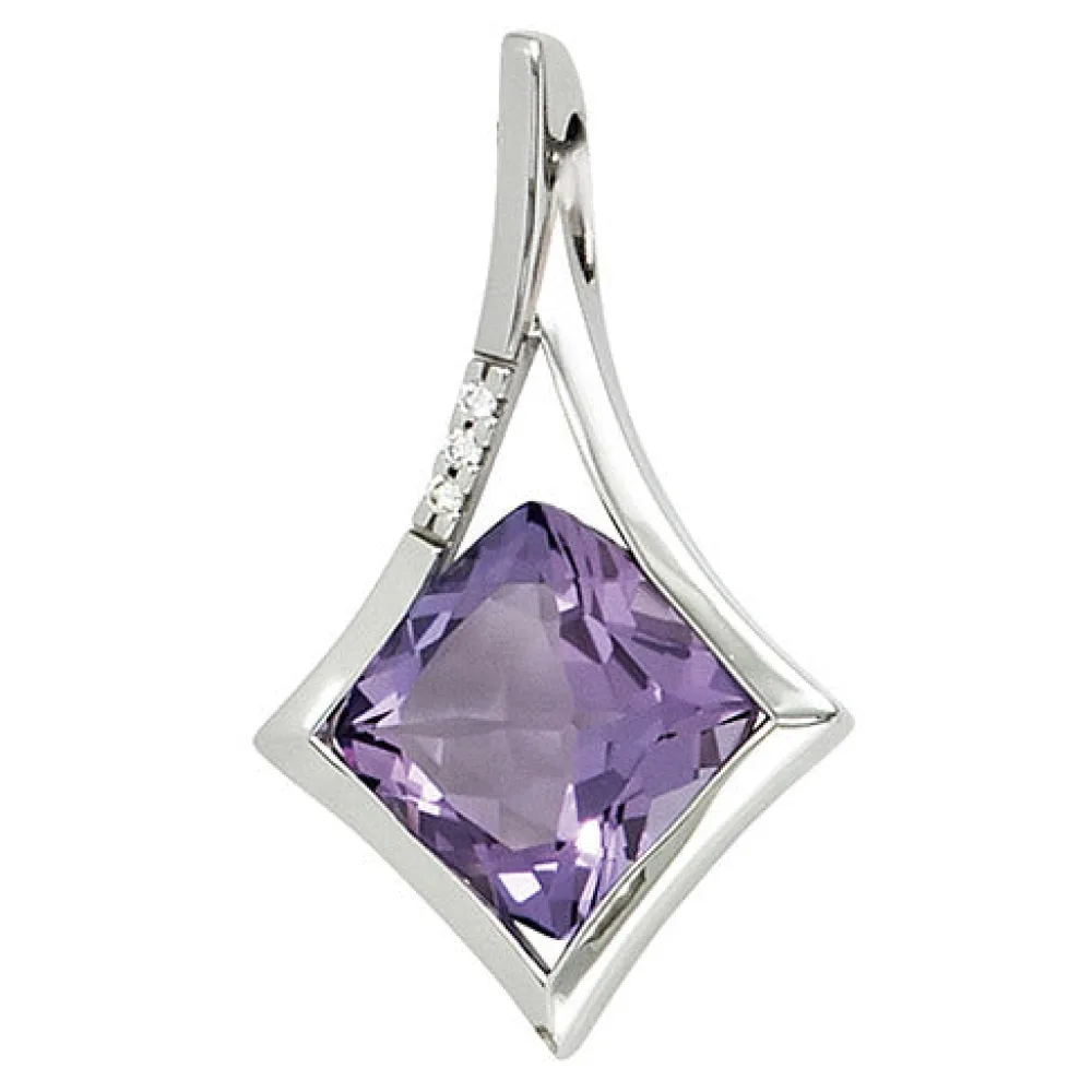 Anhänger 585 Gold Weißgold 1 Amethyst lila violett 3 Diamanten Brillanten