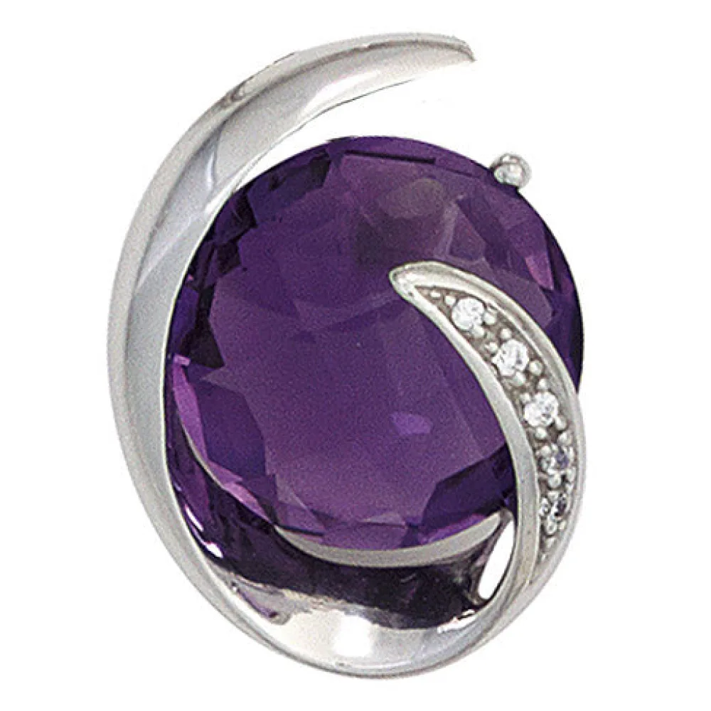 Anhänger 585 Gold Weißgold 1 Amethyst lila violett 5 Diamanten Brillanten 0 02ct