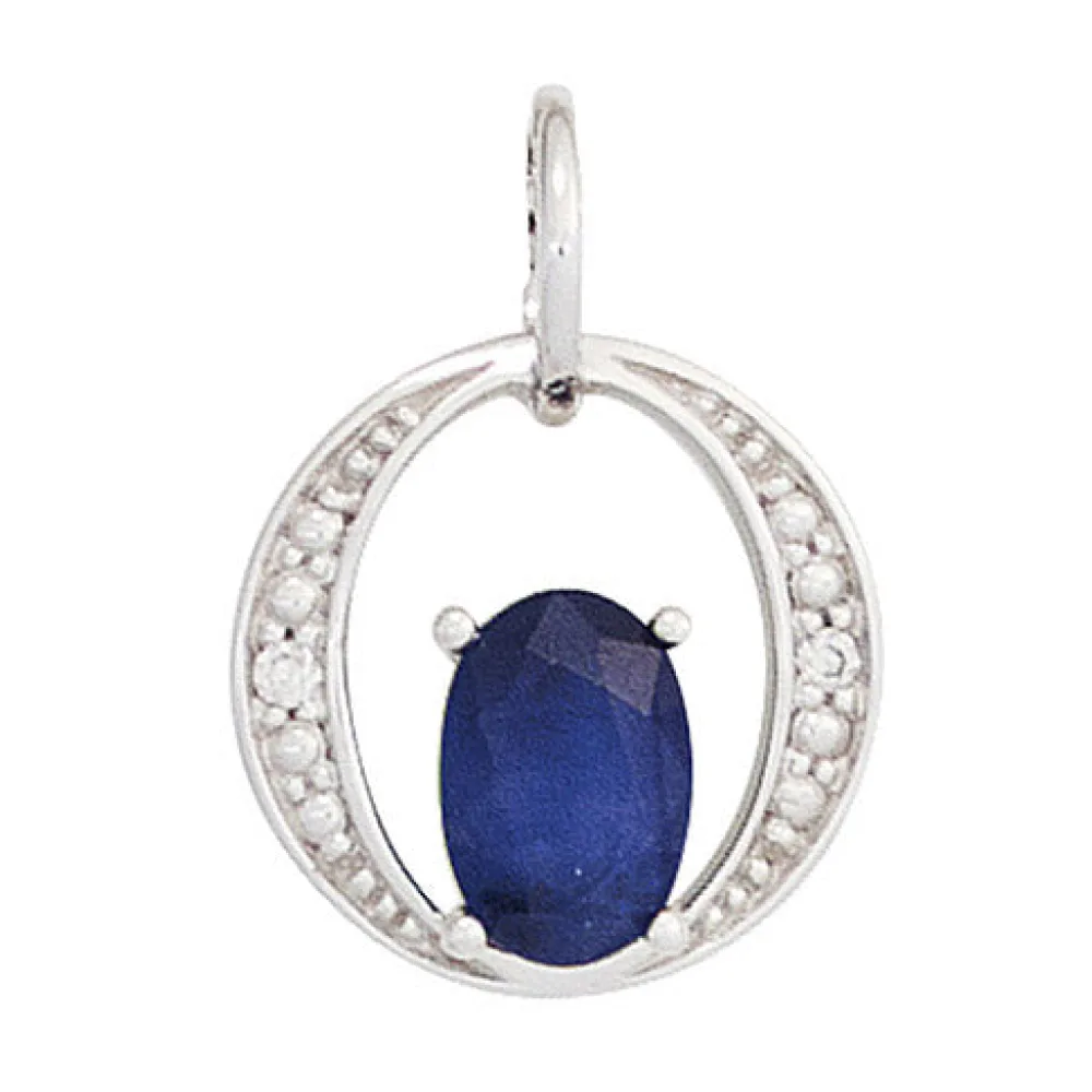 Anhänger 585 Gold Weißgold 1 blauer Safir 2 Diamanten Brillanten Goldanhänger