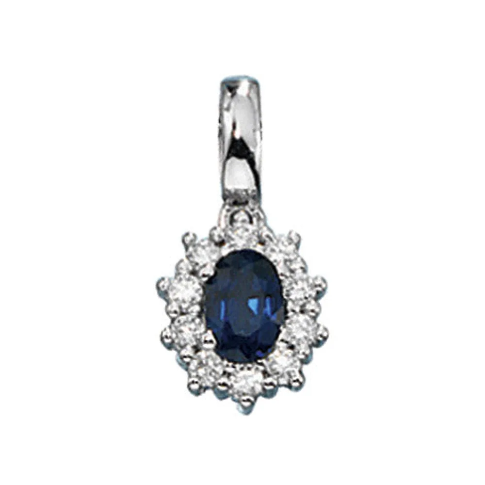 Anhänger 585 Gold Weißgold 10 Diamanten Brillanten 1 blauer Safir Goldanhänger
