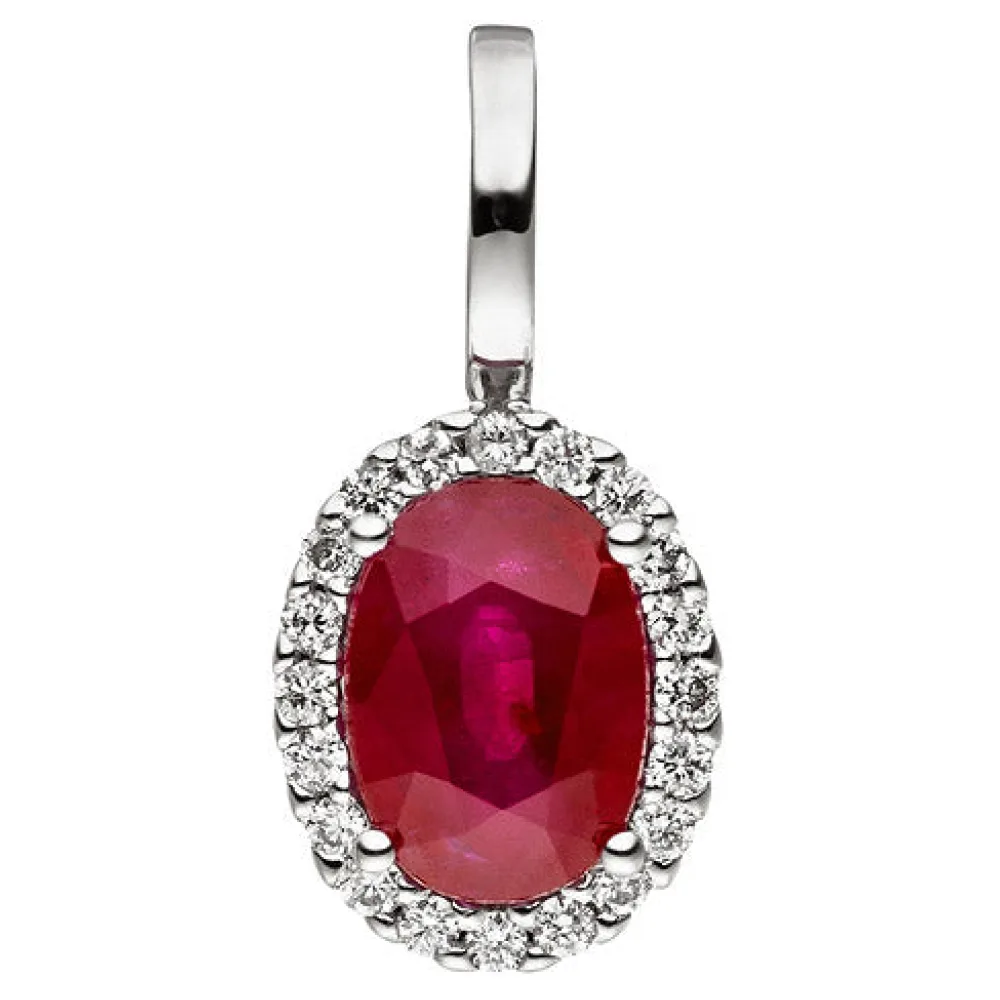 Anhänger 585 Gold Weißgold 20 Diamanten Brillanten 1 Rubin rot Rubinanhänger
