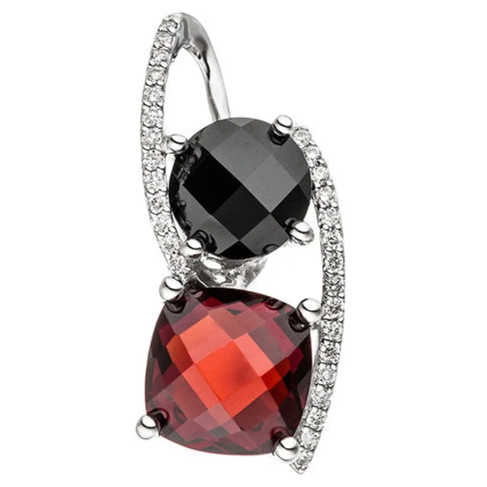 Anhänger 585 Gold Weißgold 29 Diamanten Brillanten 1 Granat rot 1 Onyx
