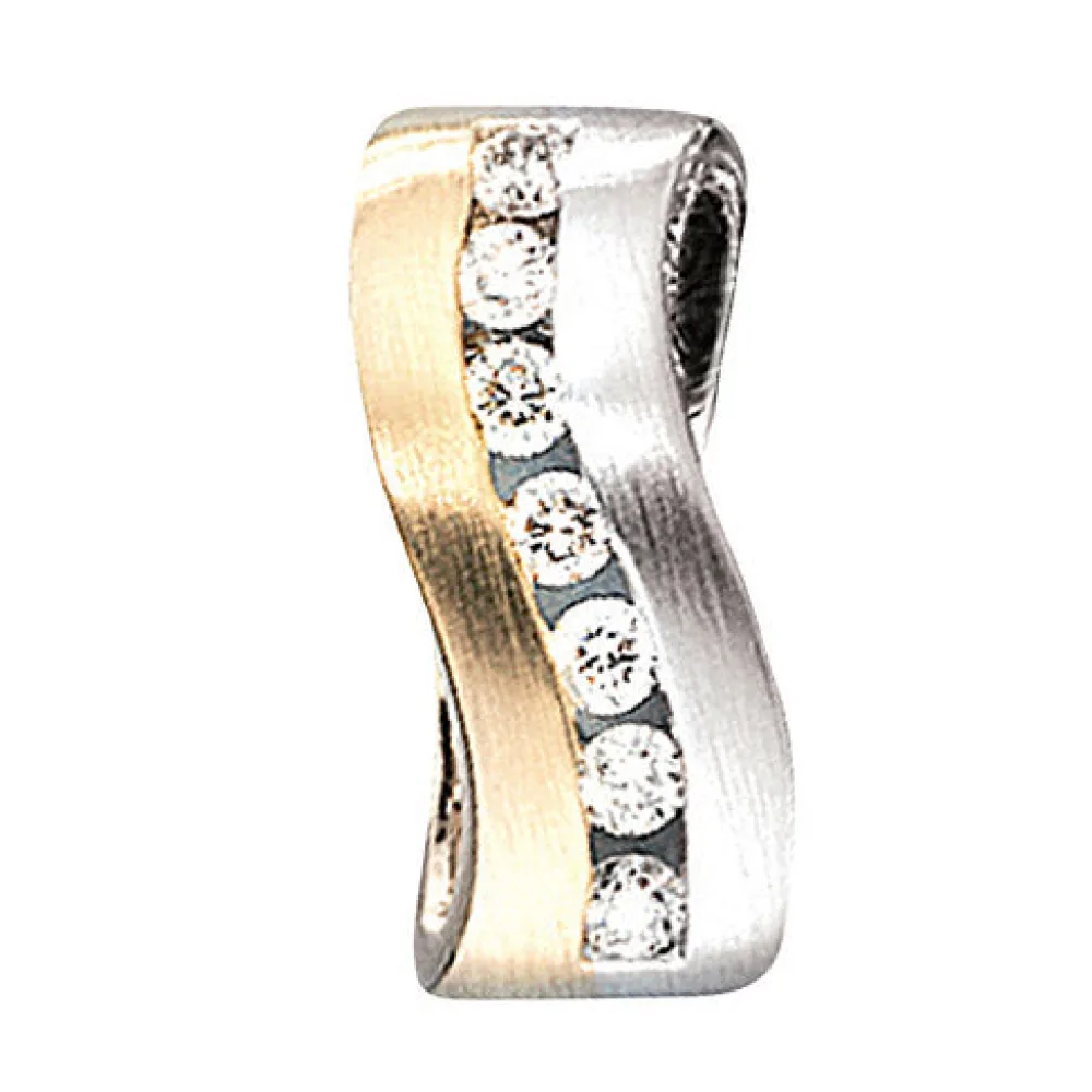 Anhänger 585 Gold Weißgold Gelbgold bicolor matt 7 Diamanten Brillanten