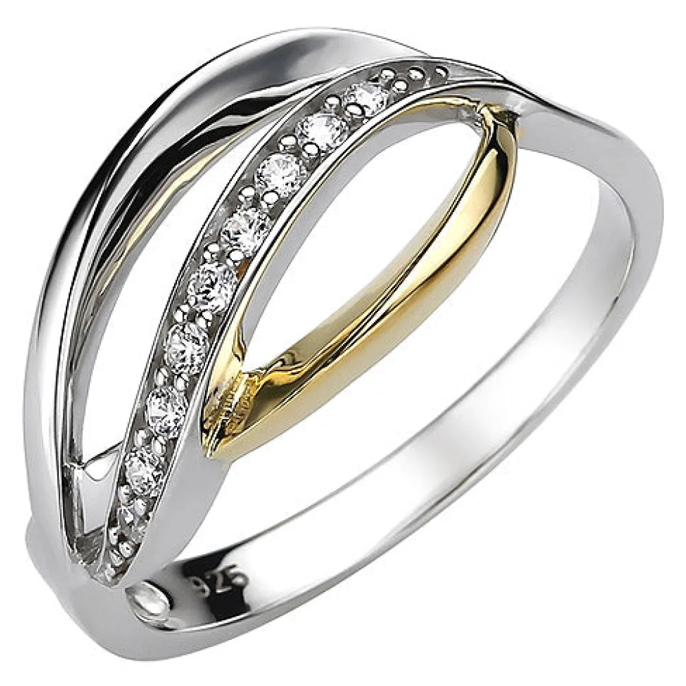 Damen Ring 925 Sterling Silber bicolor vergoldet 9 Zirkonia Silberring-62