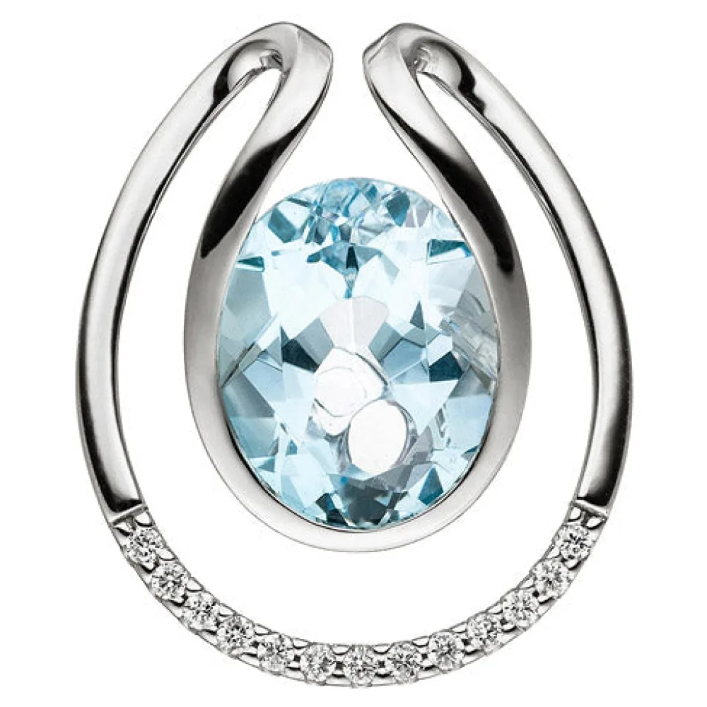 Anhänger 585 Weißgold 13 Diamanten Brillanten 1 Blautopas hellblau blau