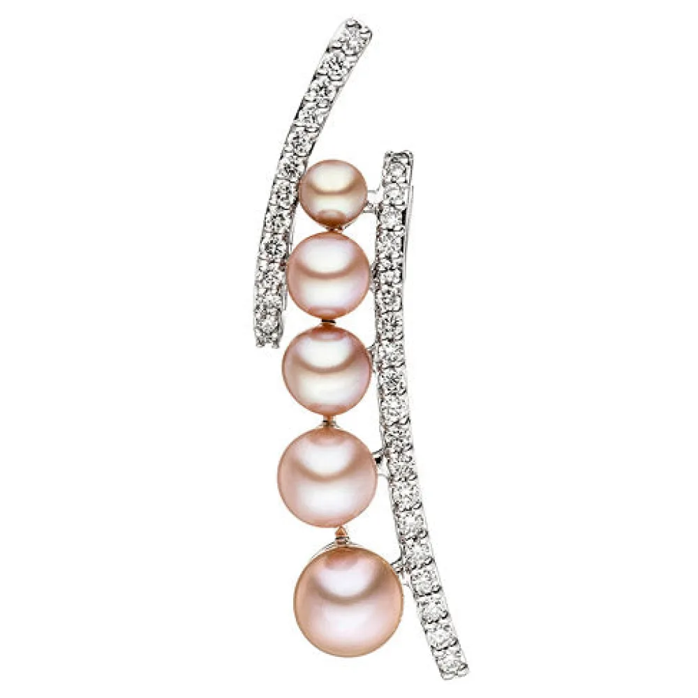 Anhänger 585 Weißgold 5 rosa Süßwasser Perlen 33 Diamanten Brillanten