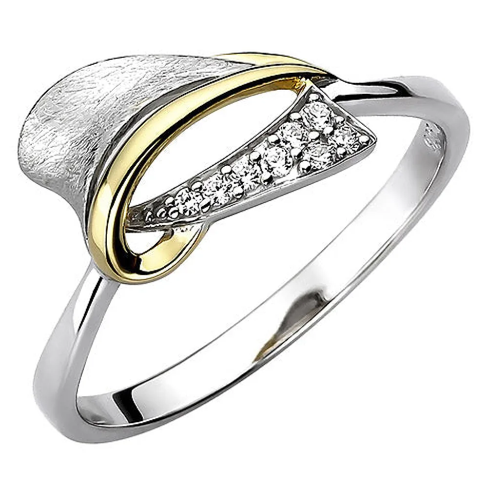 Damen Ring 925 Sterling Silber bicolor vergoldet eismatt 8 Zirkonia Silberring-58