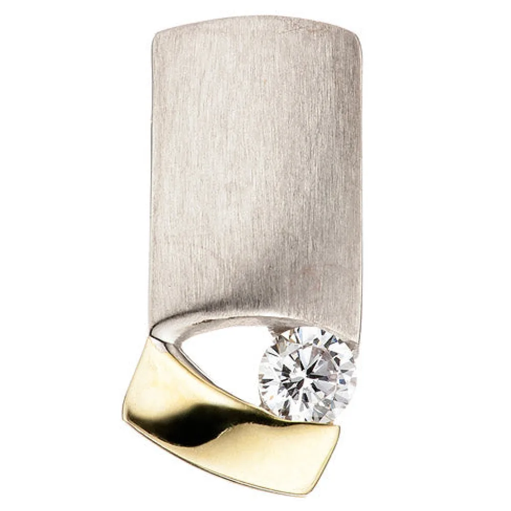 Anhänger 925 Silber bicolor vergoldet matt mattiert 1 Zirkonia