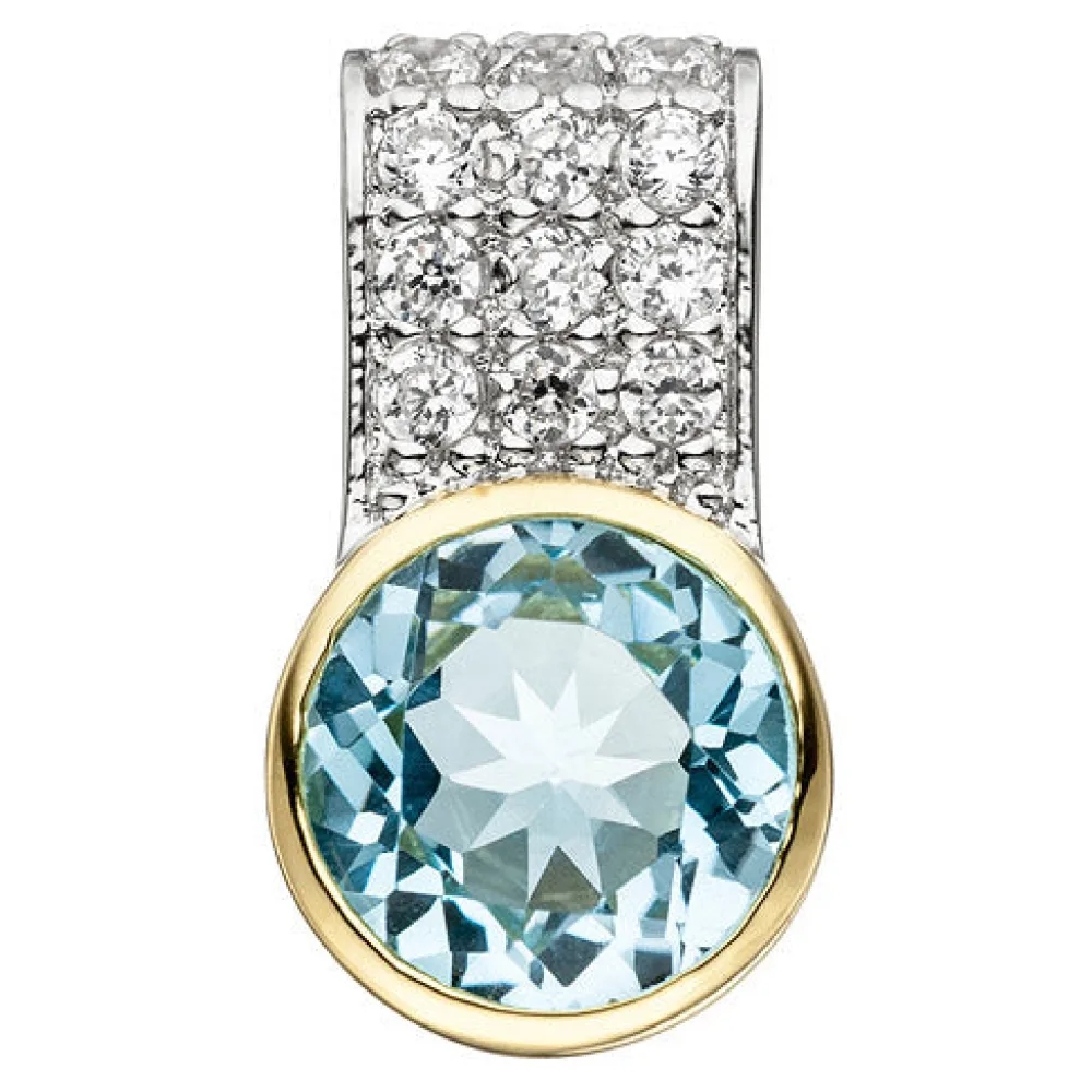 Anhänger 925 Silber bicolor vergoldet mit Zirkonia 1 Blautopas hellblau blau