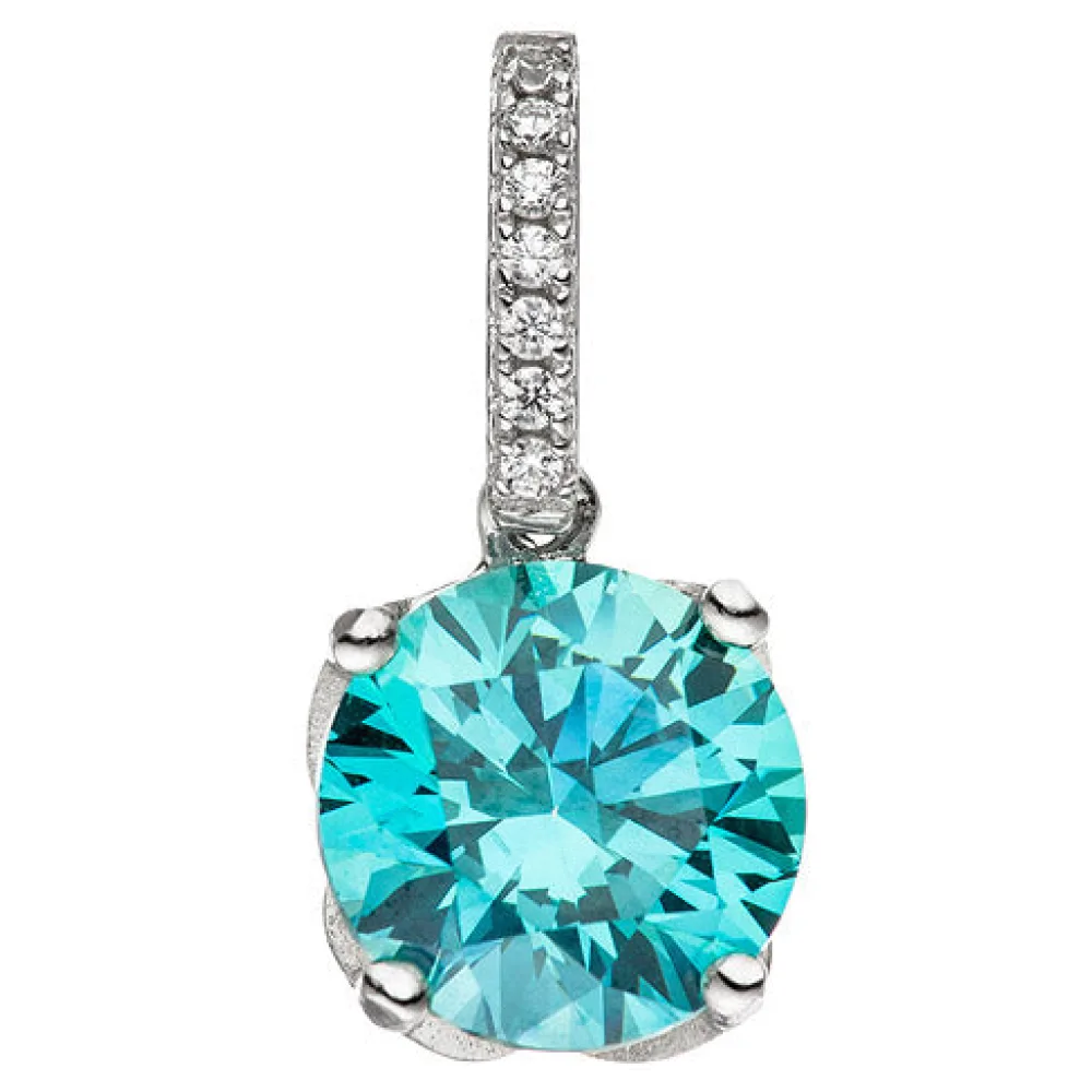 Anhänger 925 Sterling Silber 1 Zirkonia tükis hellblau blau Silberanhänger