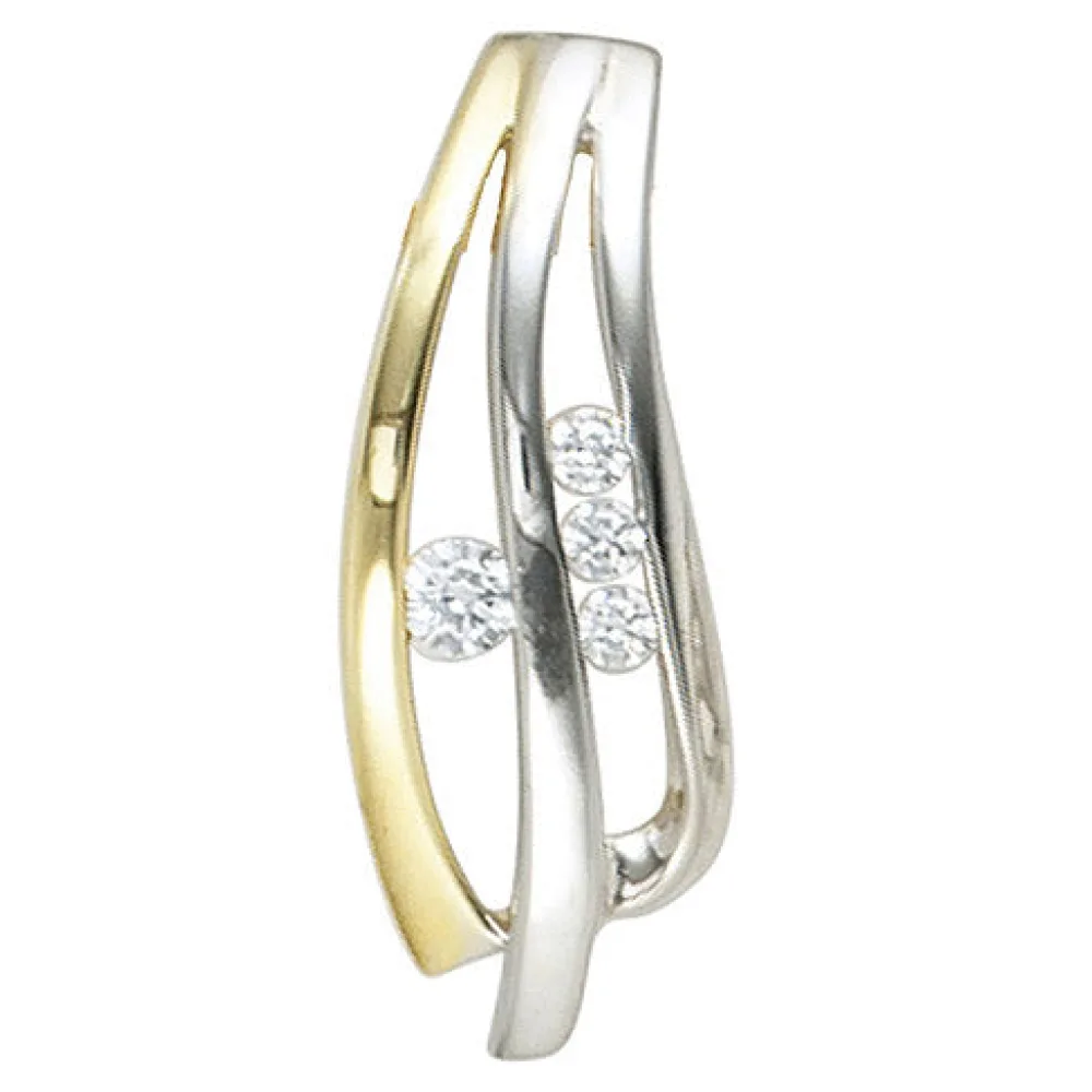 Anhänger 925 Sterling Silber rhodiniert bicolor vergoldet 4 Zirkonia