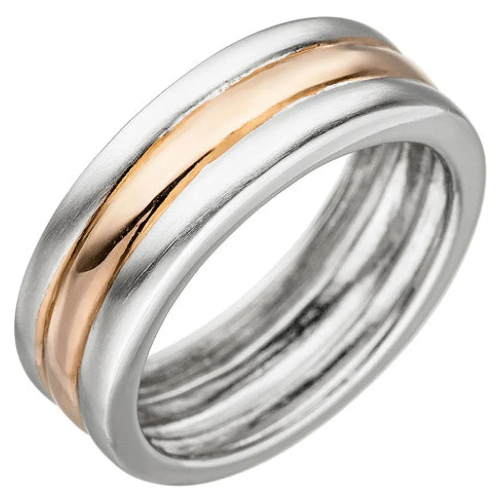 Damen Ring 925 Sterling Silber bicolor vergoldet teil matt-52