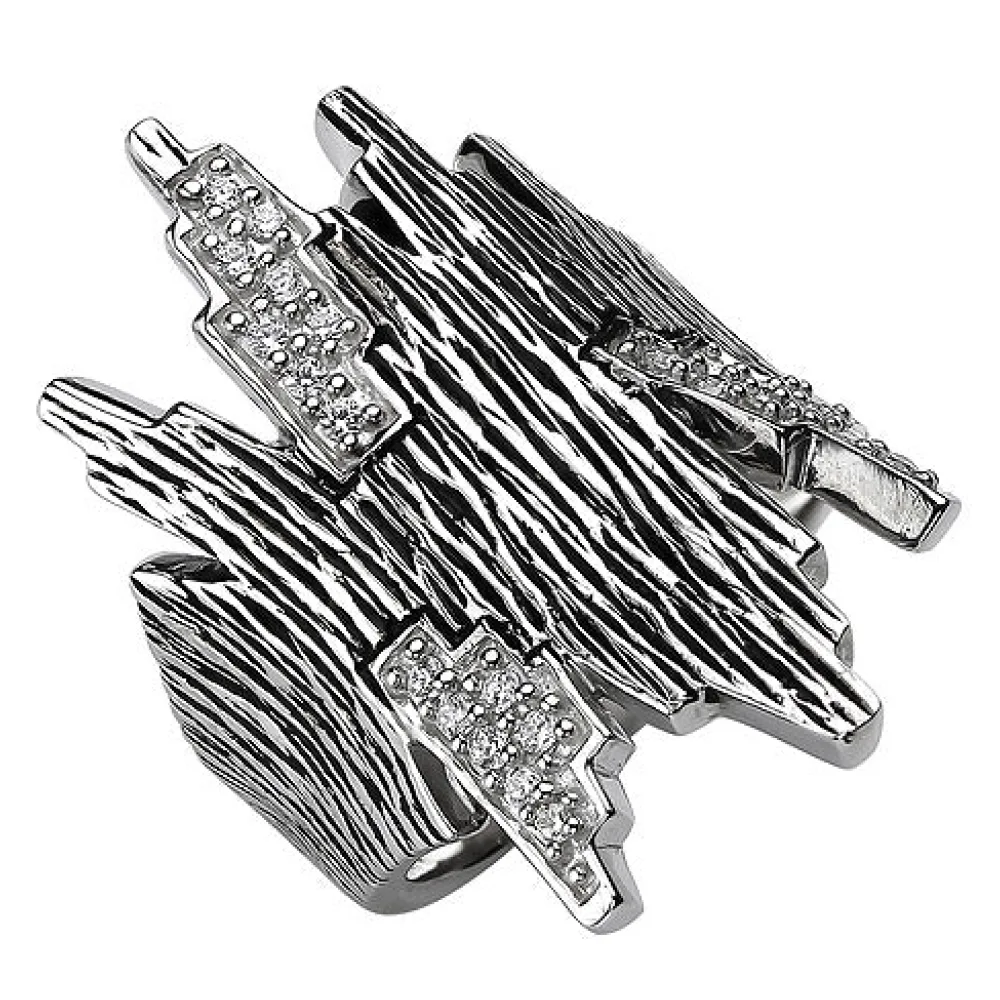 Damen Ring 925 Sterling Silber geschwärzt 24 Zirkonia Silberring-56